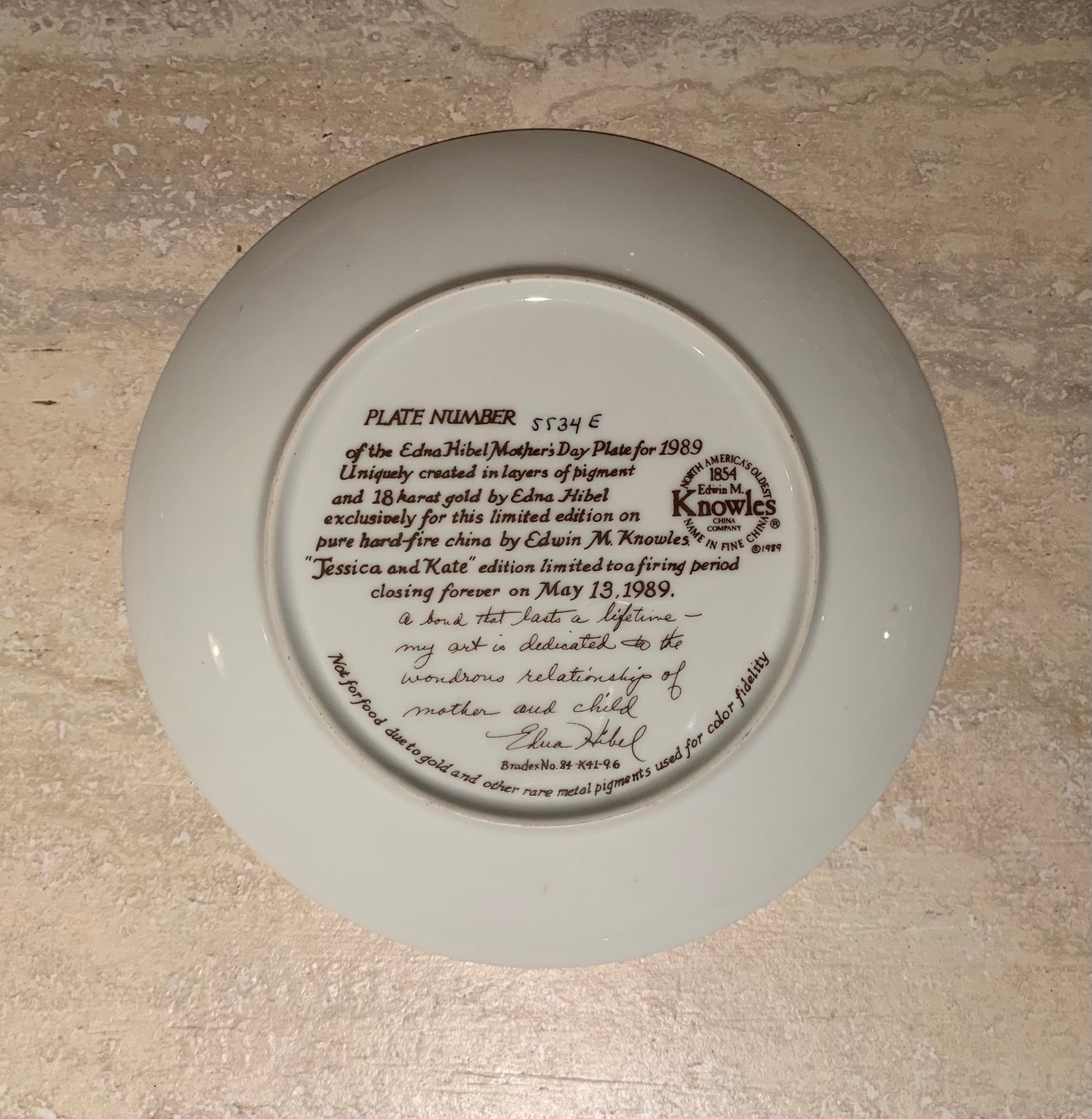 Edwin M Knowles Mother’s Day 1989 Commemorative plate