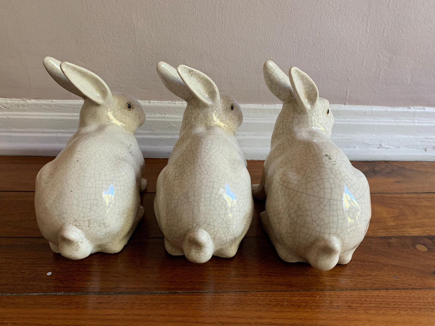 Crackle Glazed Ceramic Rabbit Figurine, set of 3
