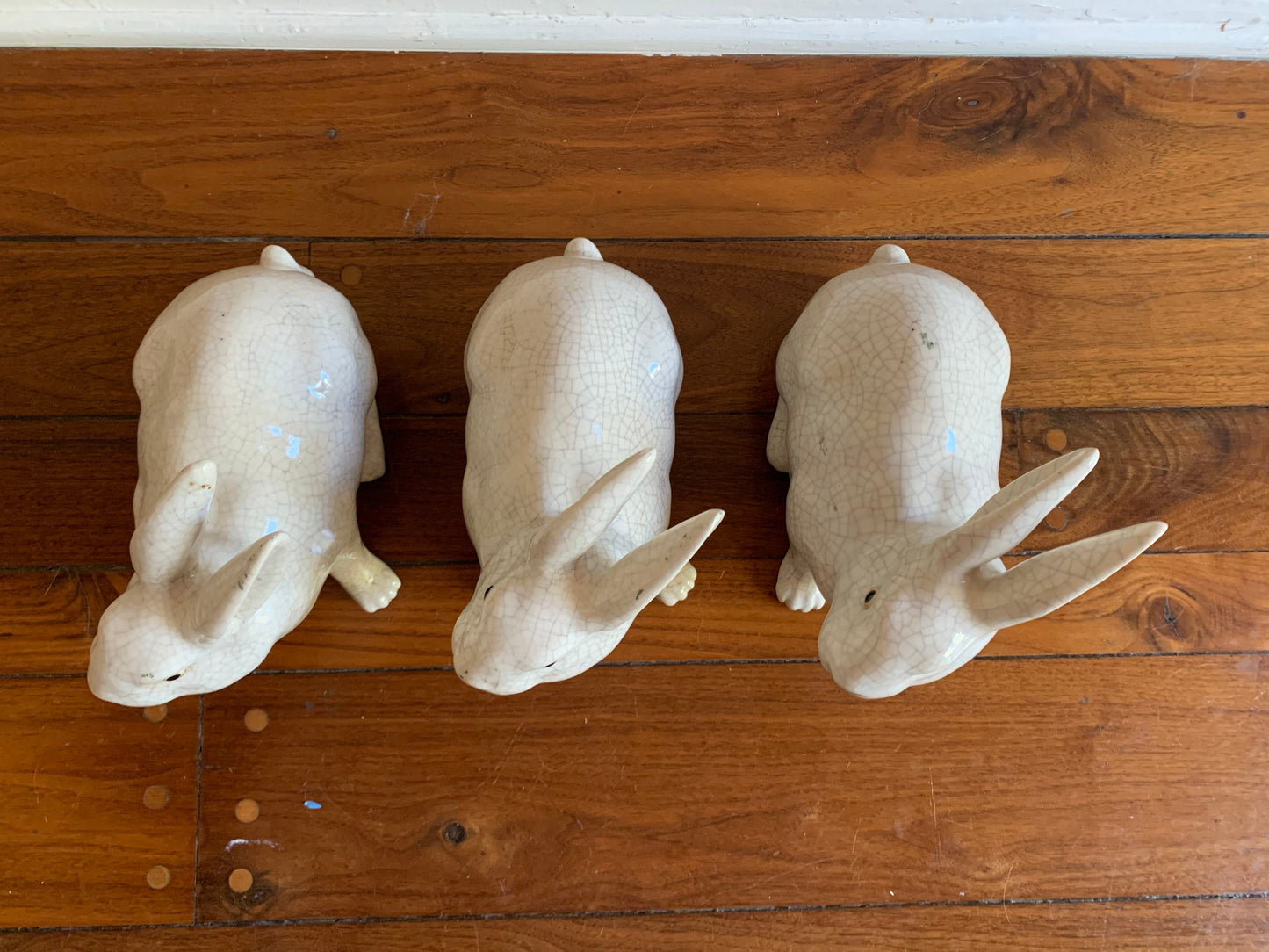 Crackle Glazed Ceramic Rabbit Figurine, set of 3