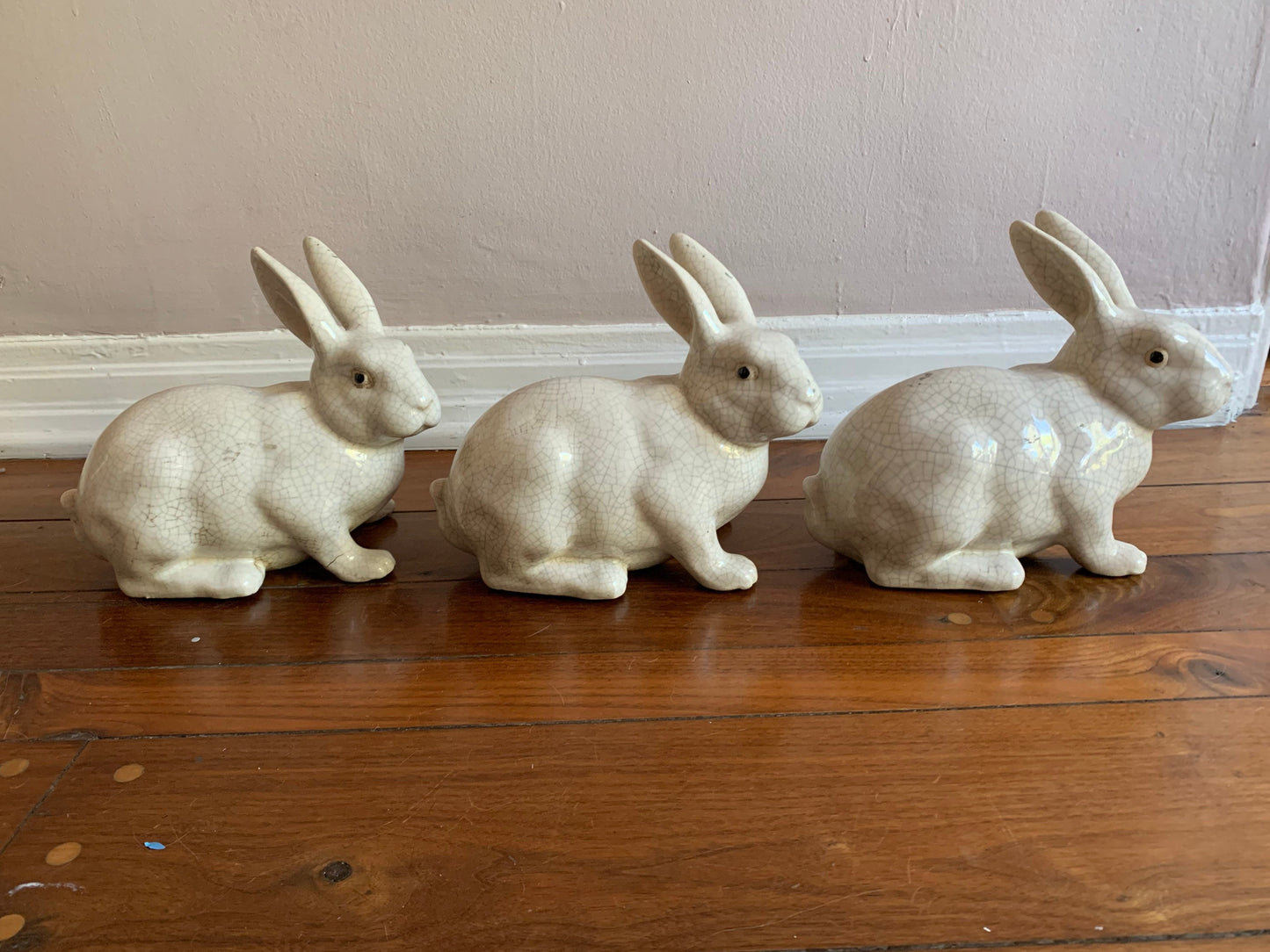 Crackle Glazed Ceramic Rabbit Figurine, set of 3