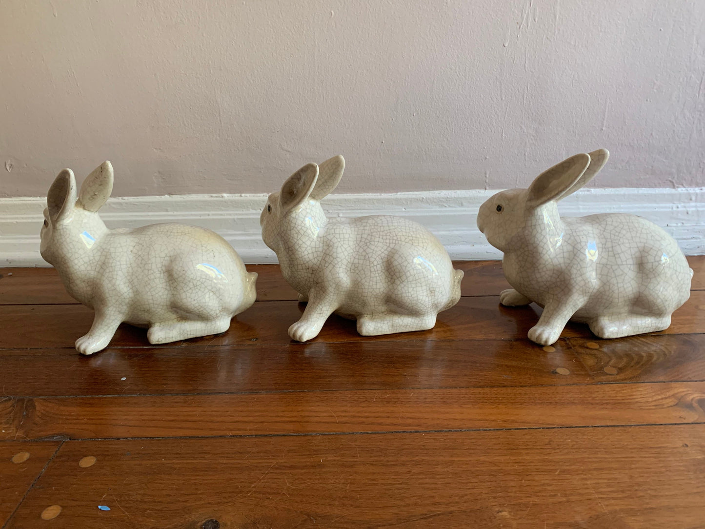 Crackle Glazed Ceramic Rabbit Figurine, set of 3