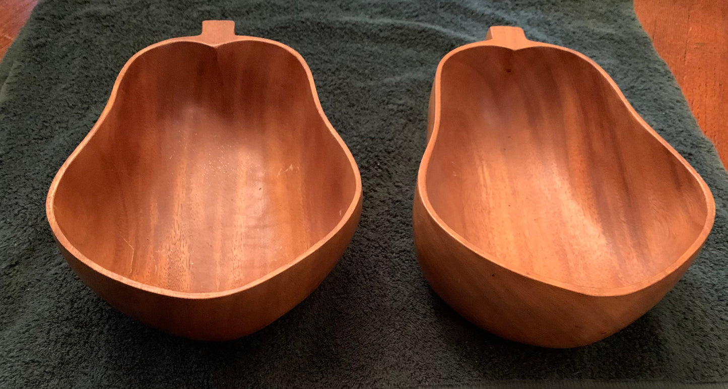 Vintage Pear Shaped Wood Bowls, Set of 2