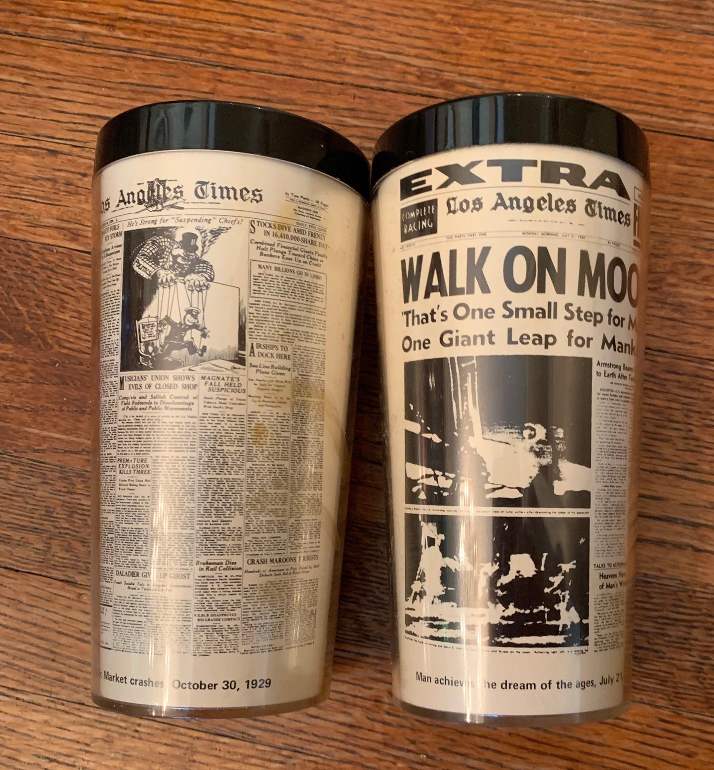 Old Newspaper Plastic Cups, Set of 2 - Walk on the Moon