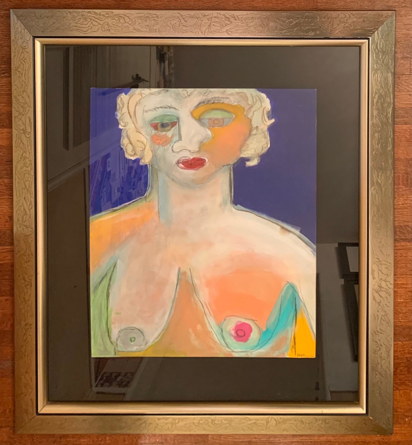 Vintage Picassoesque Acrylic Painting on Canvas