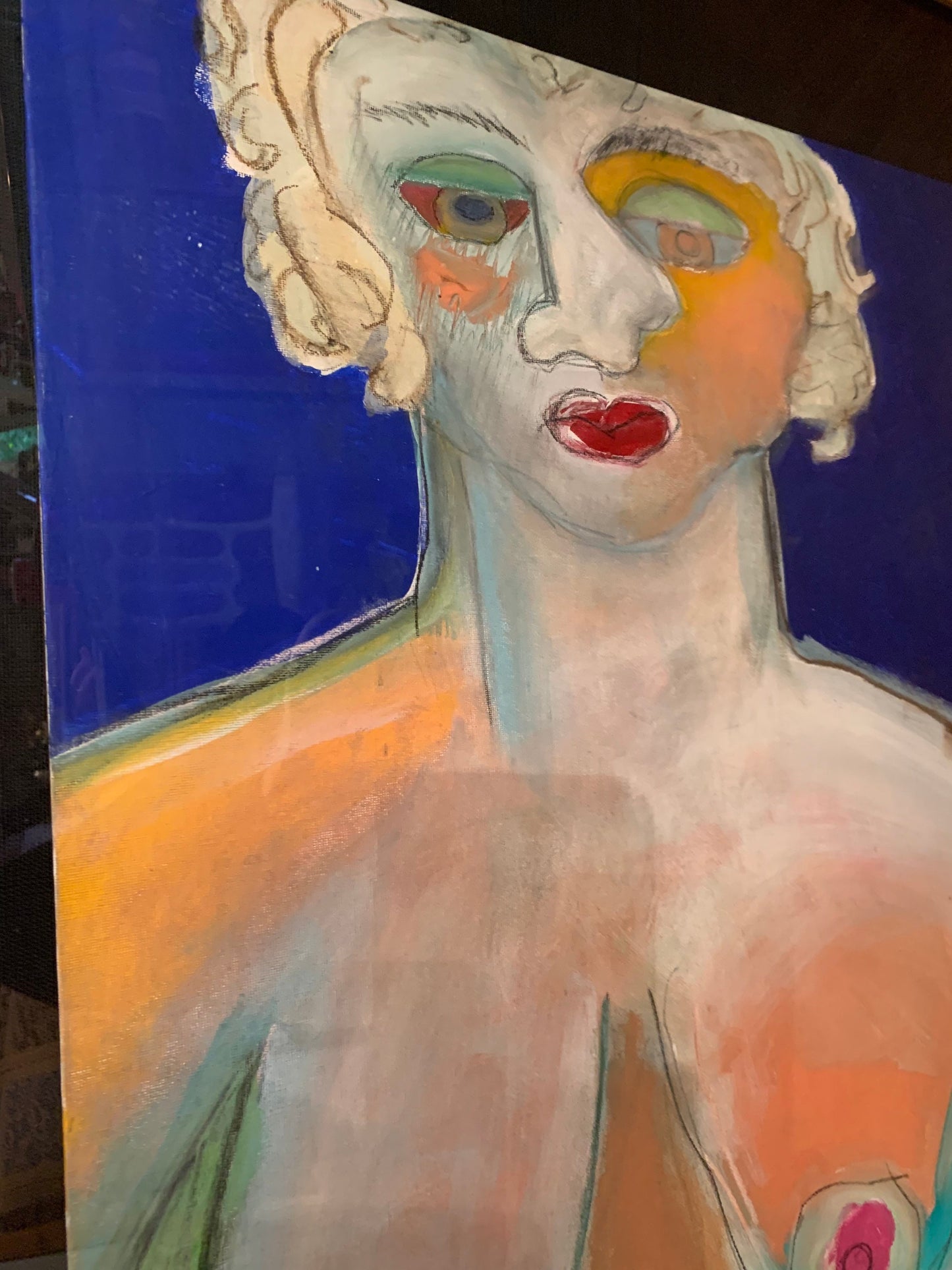 Vintage Picassoesque Acrylic Painting on Canvas