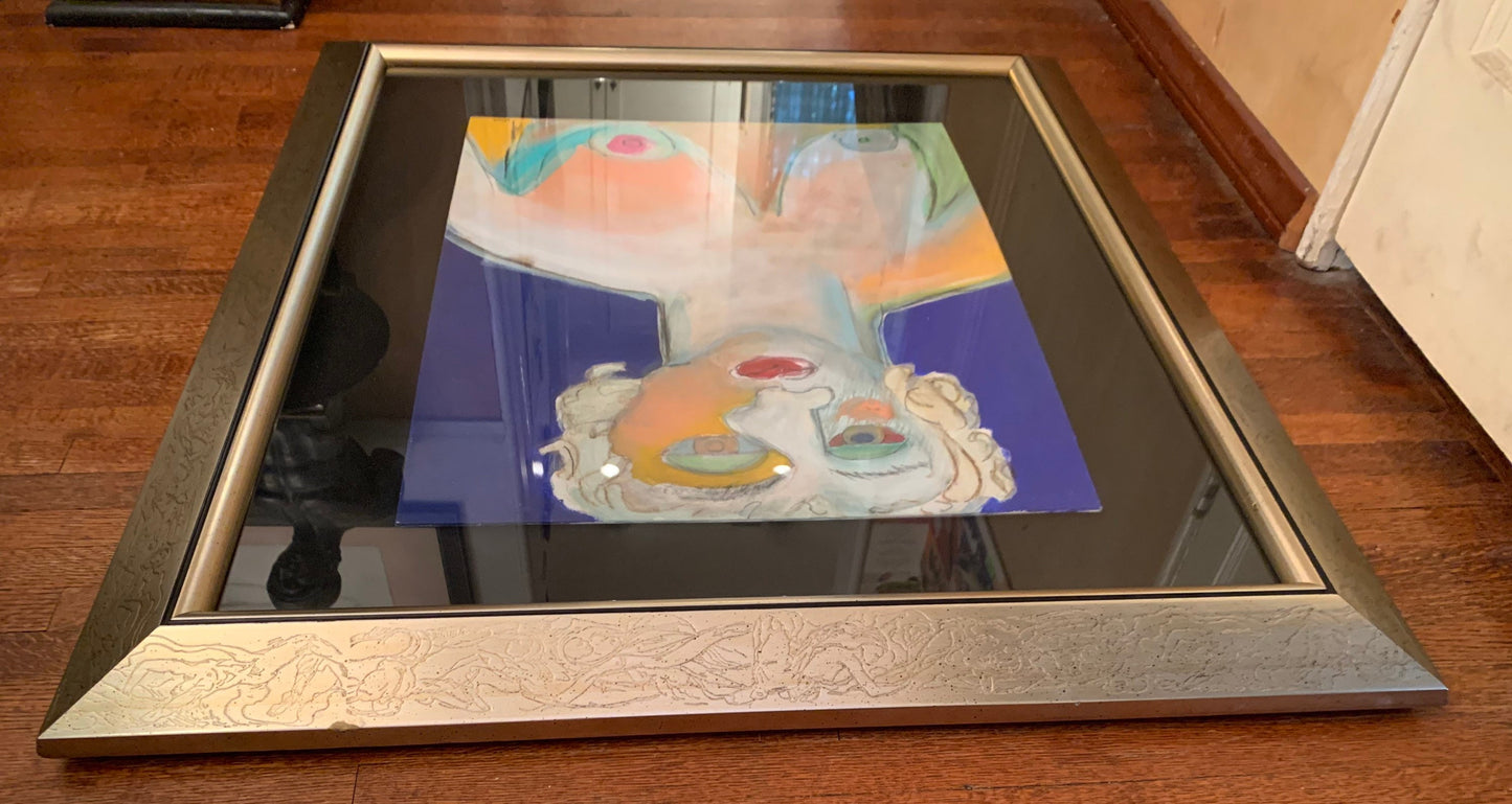 Vintage Picassoesque Acrylic Painting on Canvas