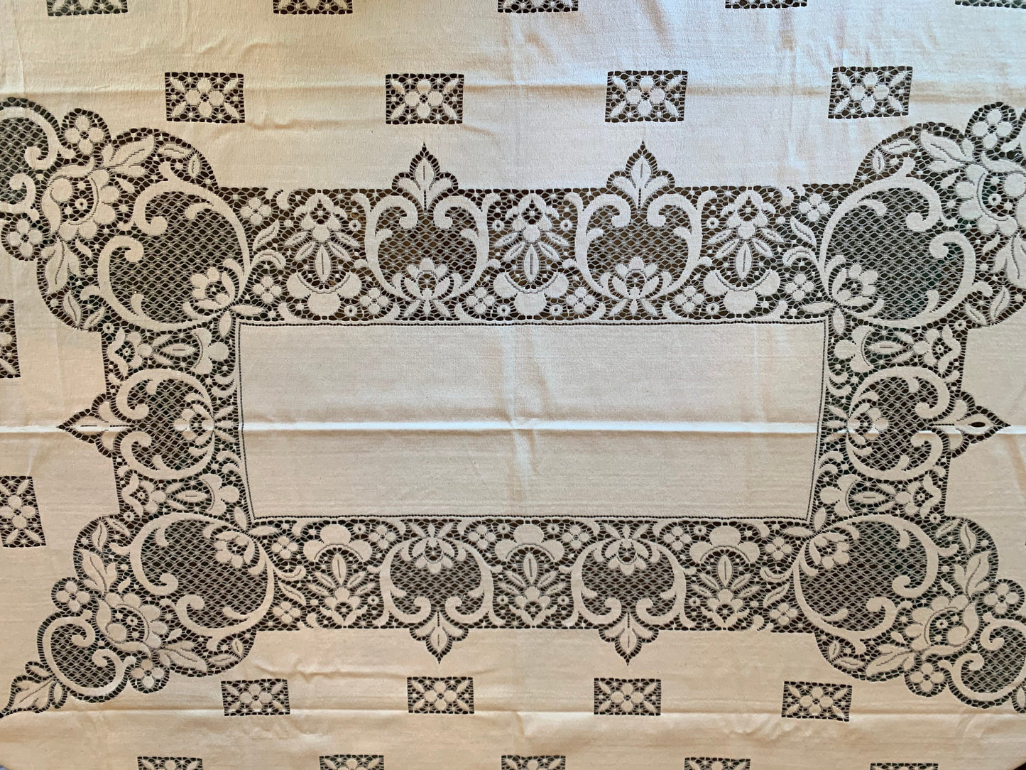 Vintage Cotton Linen Lace Tablecloth