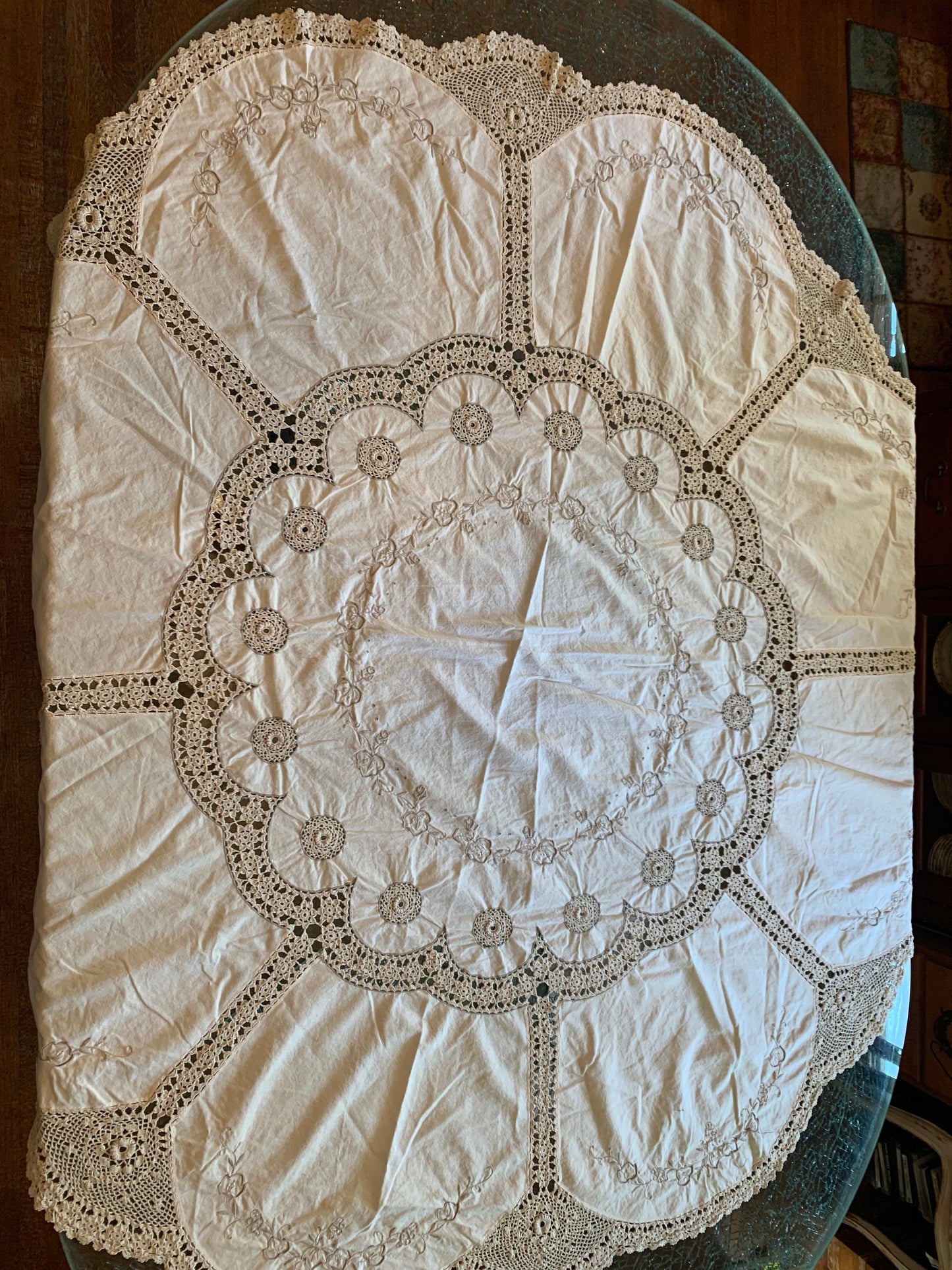 Vintage Cotton Crocheted Tablecloth