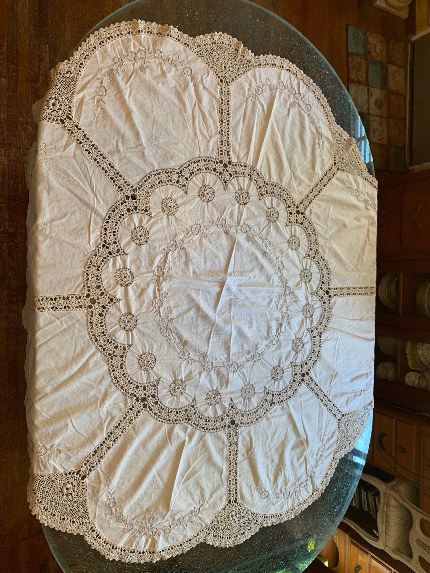 Vintage Cotton Crocheted Tablecloth