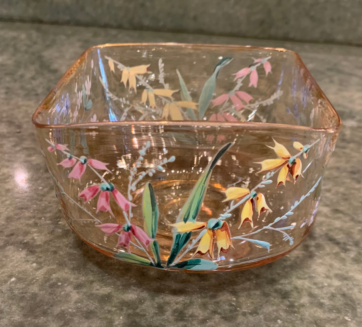 Painted glass water bowl