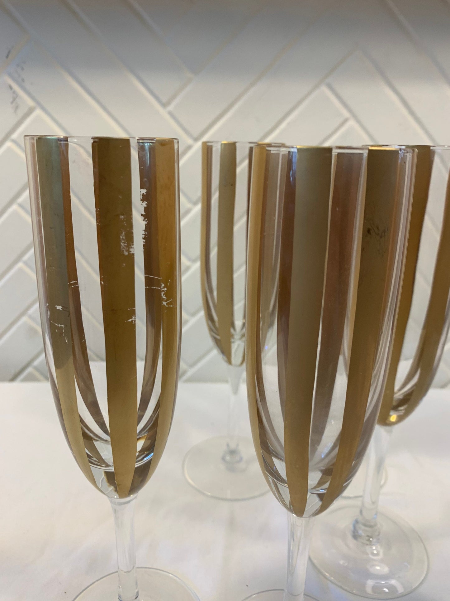 Gold Stripe Champagne Glasses, Set of 6