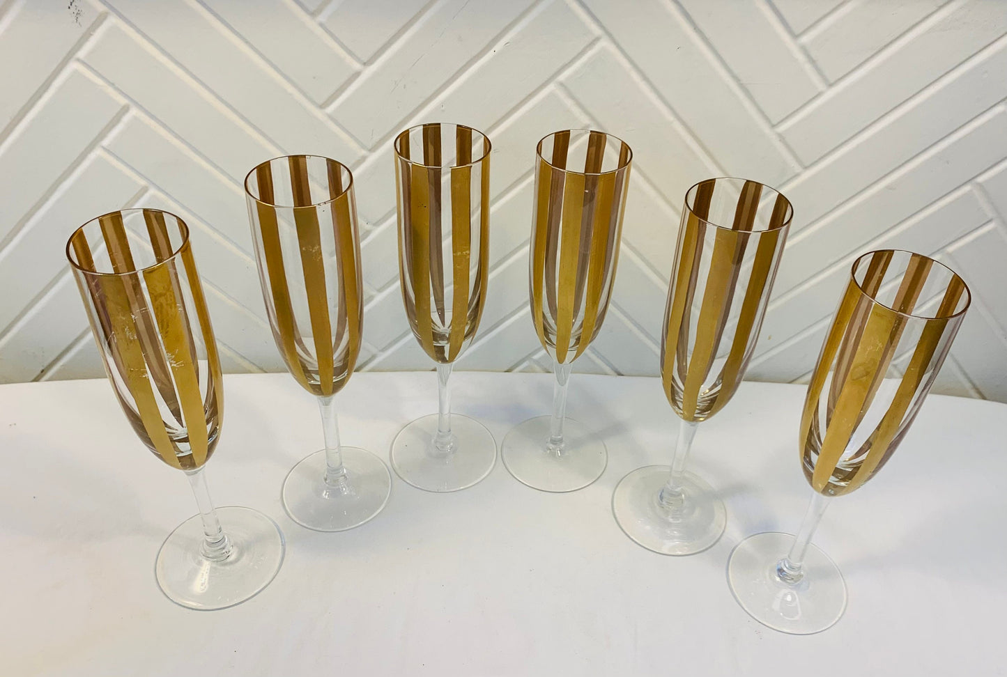 Gold Stripe Champagne Glasses, Set of 6