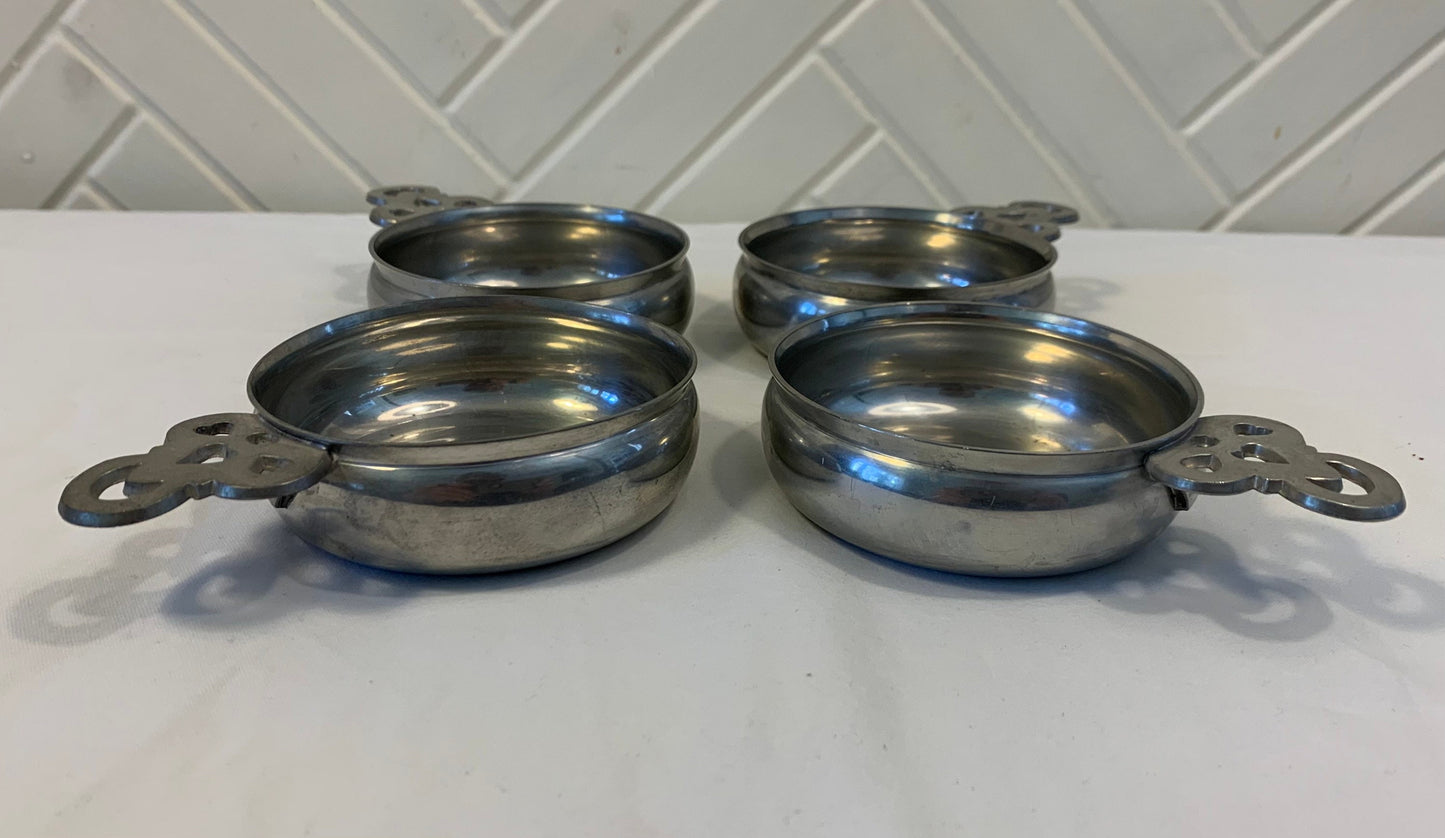 Vintage Pewter Porringer Bowl, Set 4