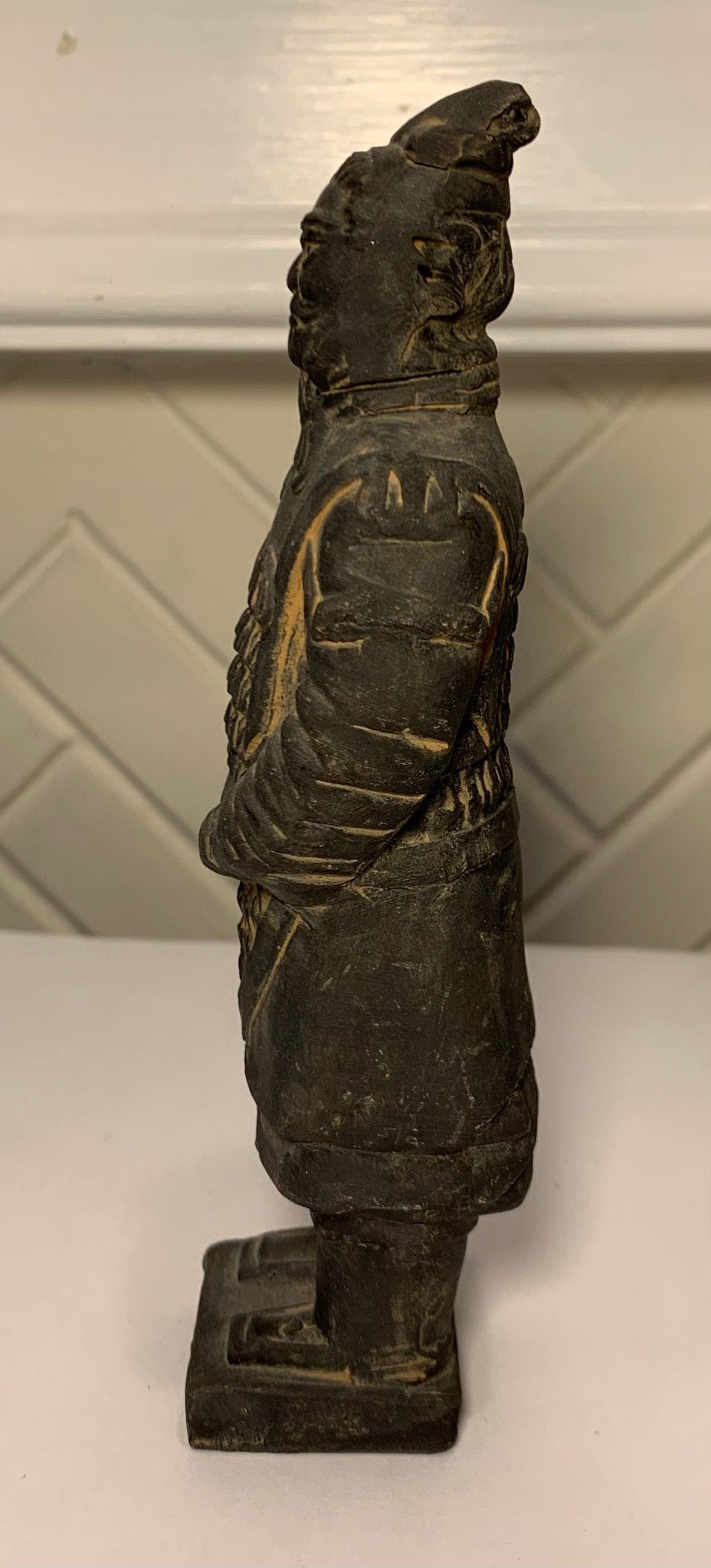 Vintage Chinese Black Terra-Cotta Warrior of Emperor Shi From the Qing Dynasty (Thespian Elder)