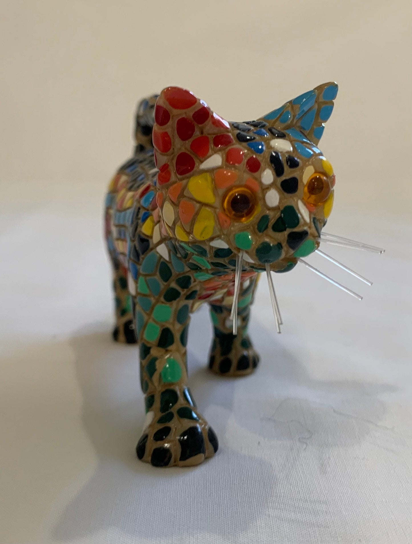 Vintage Painted Clay Cat Figurine