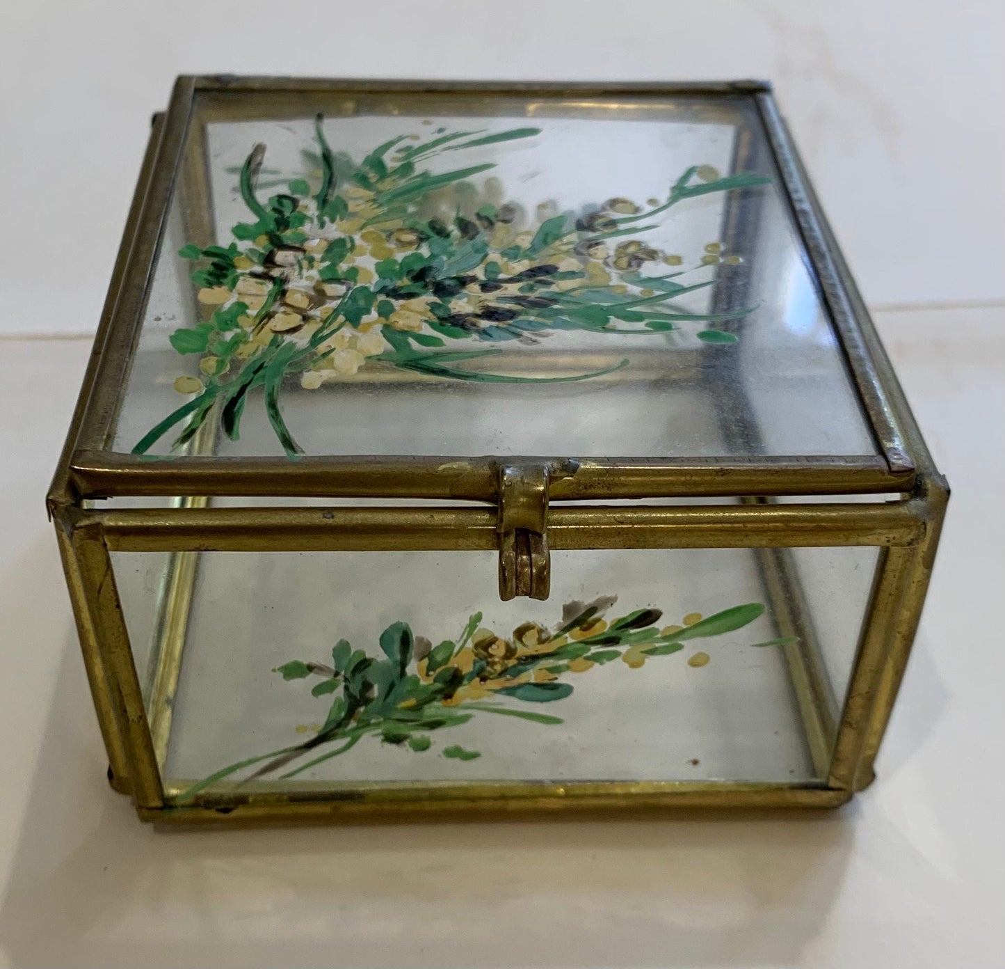 Vintage hand painted Glass Box