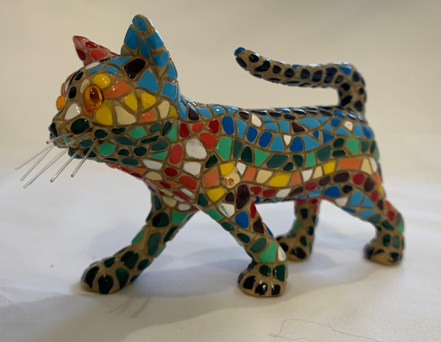 Vintage Painted Clay Cat Figurine