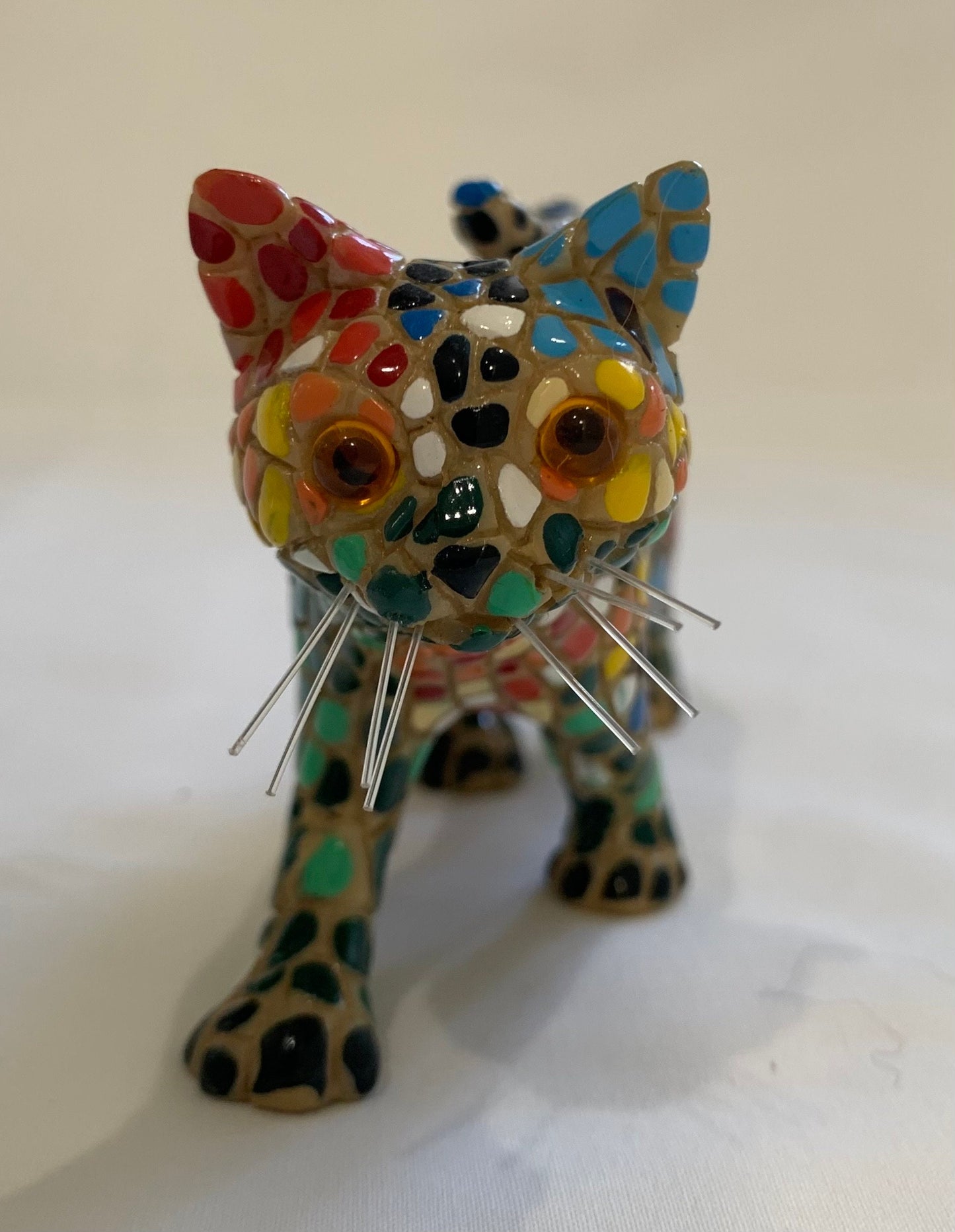 Vintage Painted Clay Cat Figurine