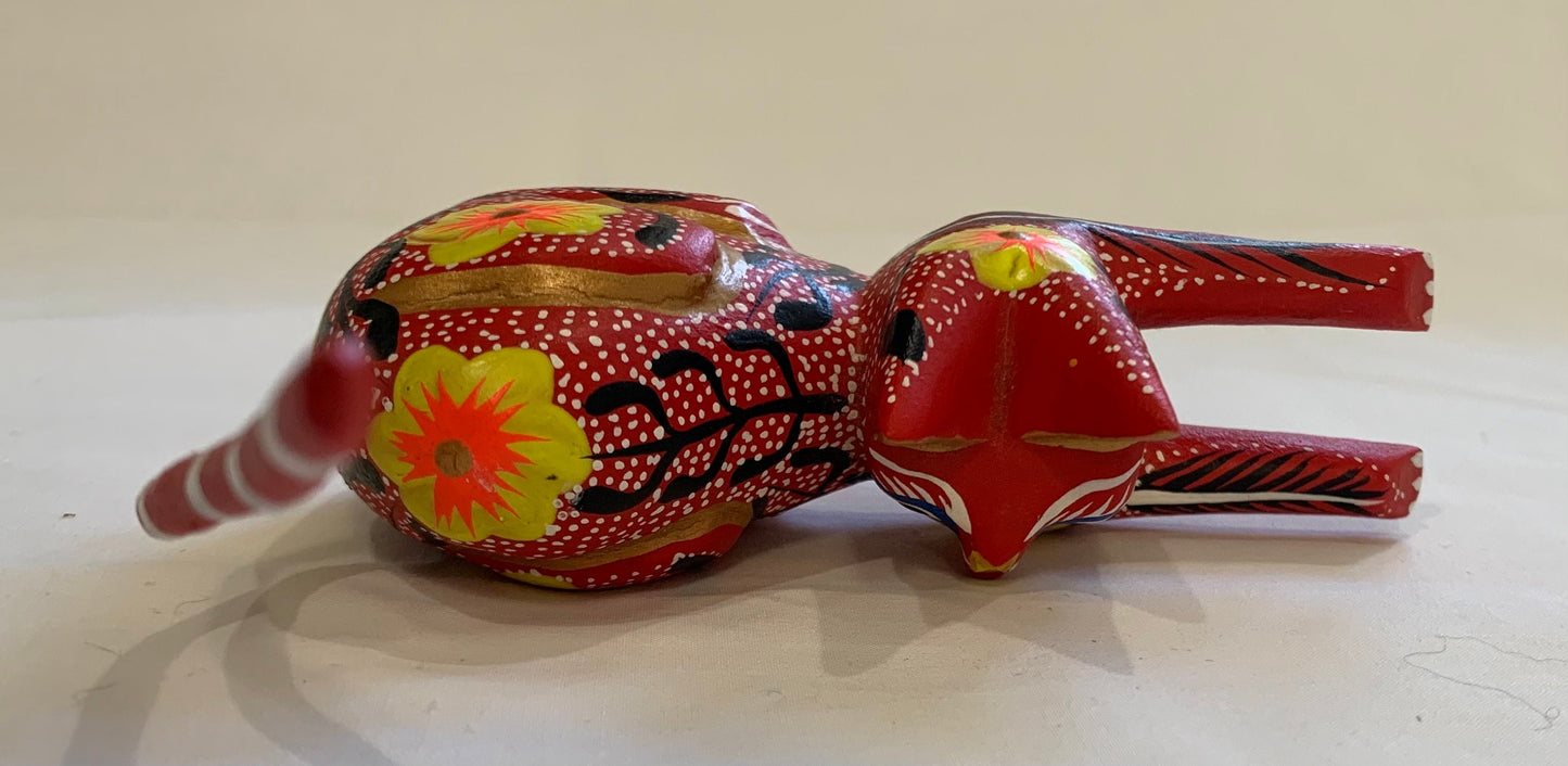 Vintage Mexican Painted Wood Cat Figurine