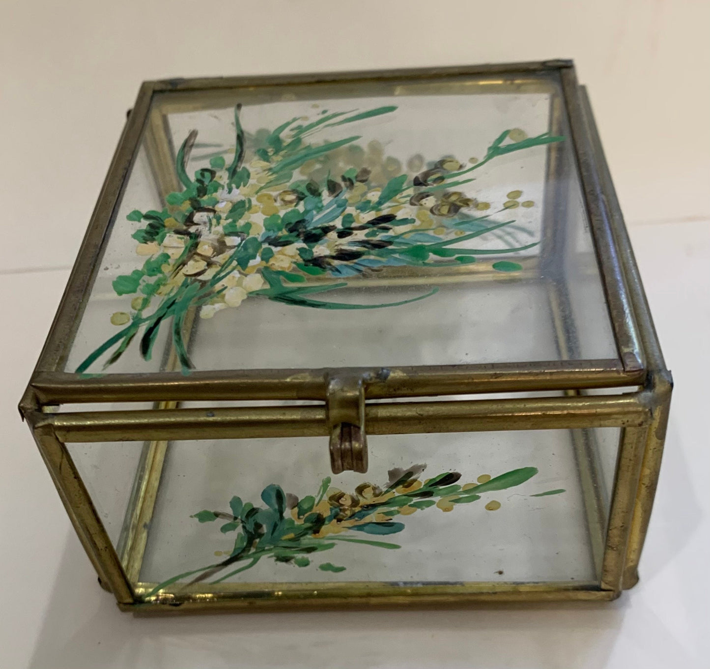 Vintage hand painted Glass Box