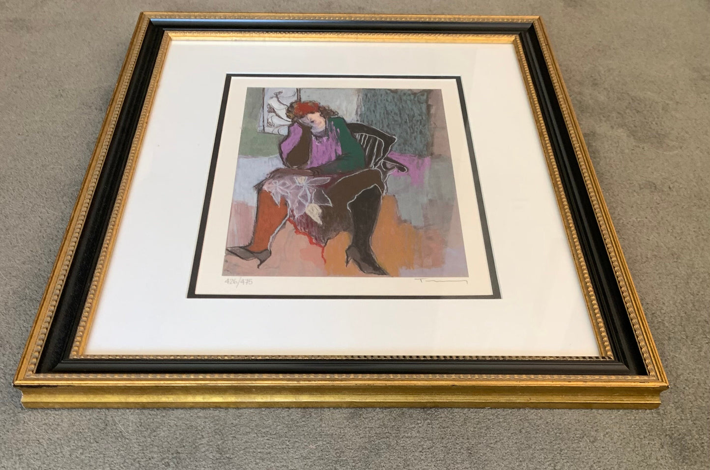 Vintage Lithograph by Itzchak Tarkay in Wood Frame.