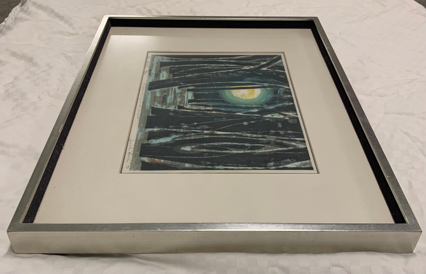 1970s Vintage Joichi Hoshi Color Woodblock in Stainless Steel Frame