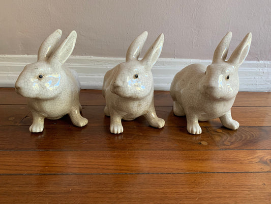 Crackle Glazed Ceramic Rabbit Figurine, set of 3