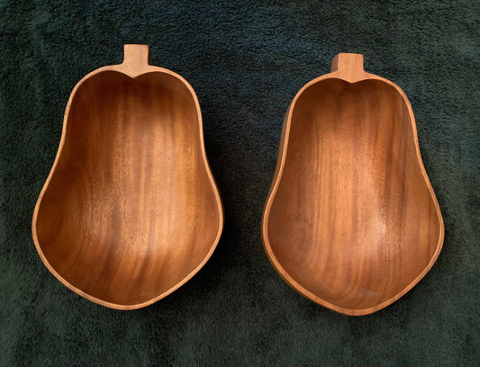 Vintage Pear Shaped Wood Bowls, Set of 2