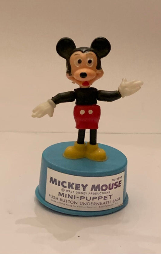 Vintage 1970s Mickey Mouse Figurine Push Button Mini Puppet Toy