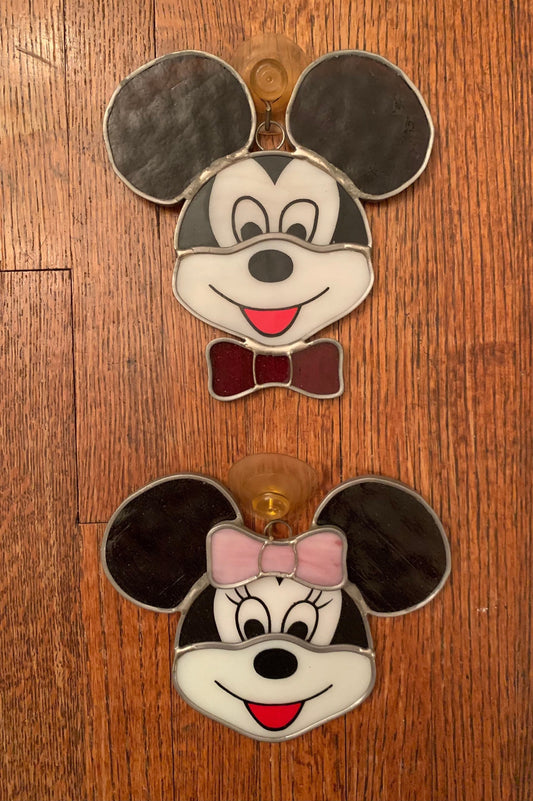 Vintage Mickey & Minnie Mouse Stained Glass Set
