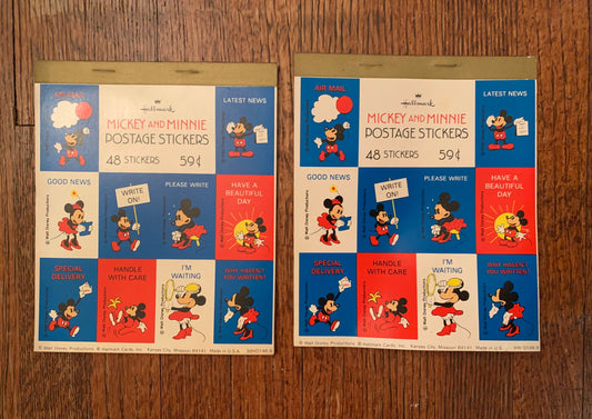 Vintage Disney Mickey and Minnie Postage Stickers, Set of 2