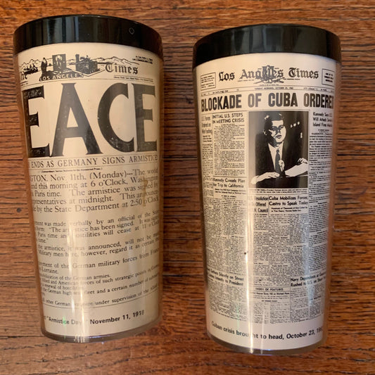 Old Newspaper Plastic Cups, Set of 2 - Peace and Cuba
