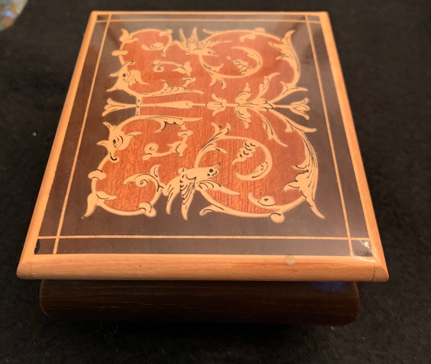 Vintage Reuge Music Box in Italian Inlaid Wooden Box