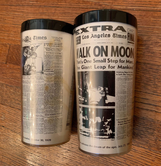 Old Newspaper Plastic Cups, Set of 2 - Walk on the Moon