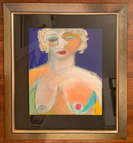 Vintage Picassoesque Acrylic Painting on Canvas