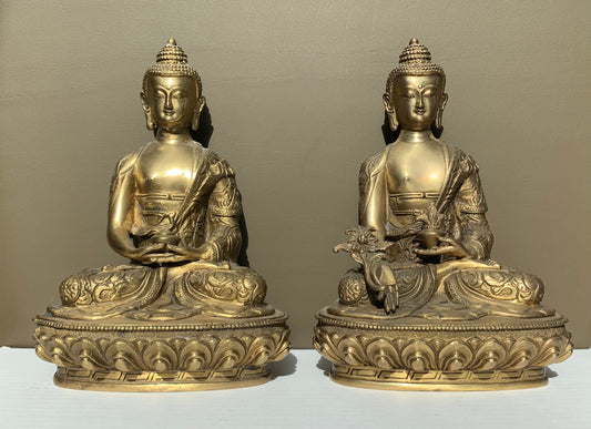 Chinese Tibetan Kwan-yin brass statues, set of 2