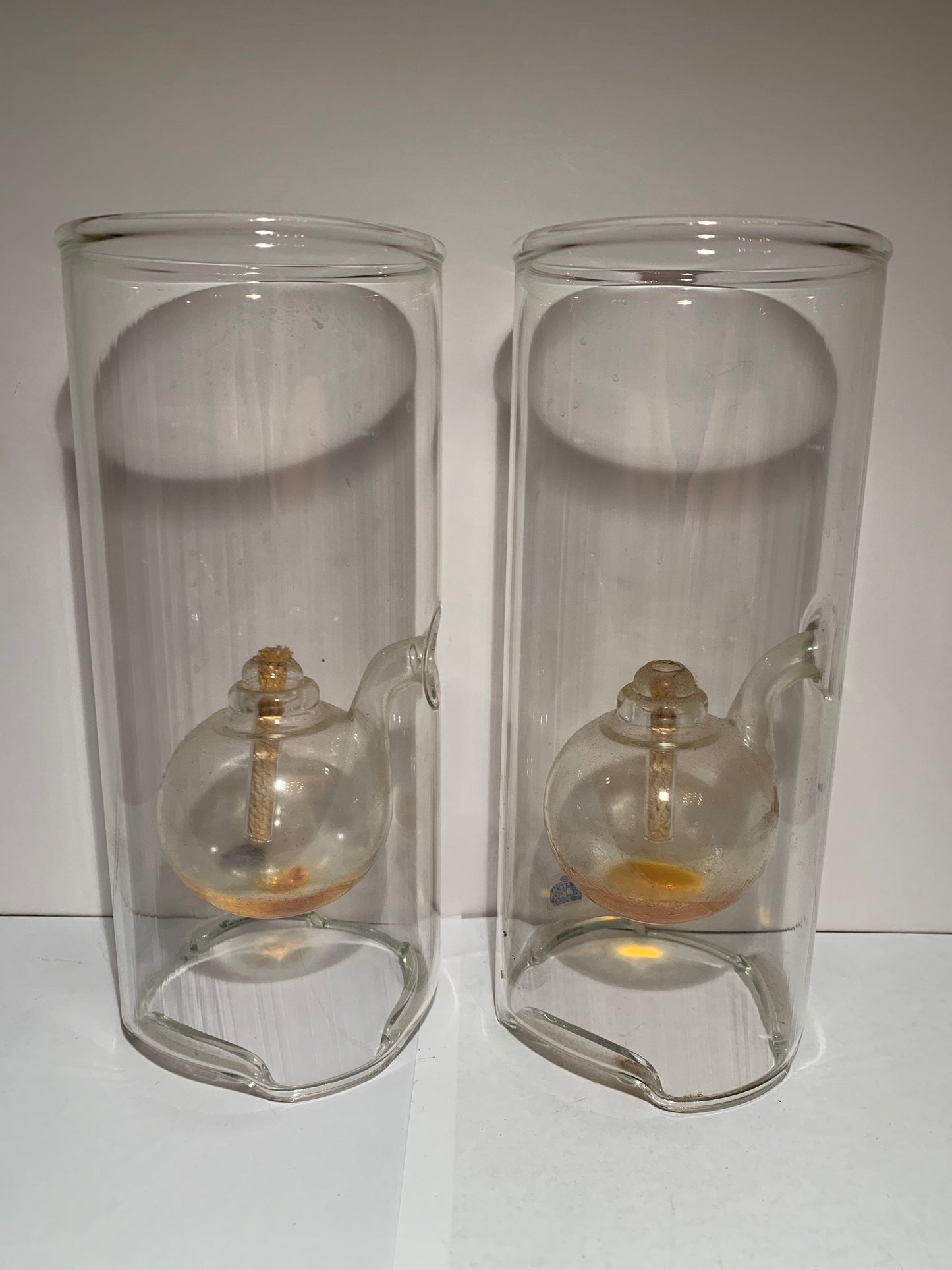 Vintage Glass Kerosene Lamps, Pair