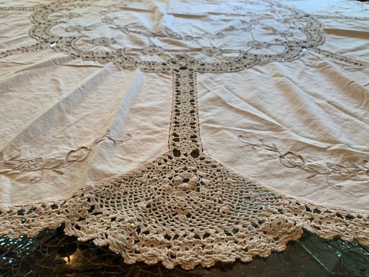 Vintage Cotton Crocheted Tablecloth
