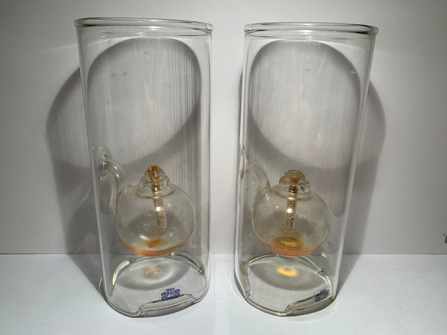 Vintage Glass Kerosene Lamps, Pair