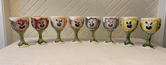 Vintage Hand Painted Ceramic Goblets, Set of 8