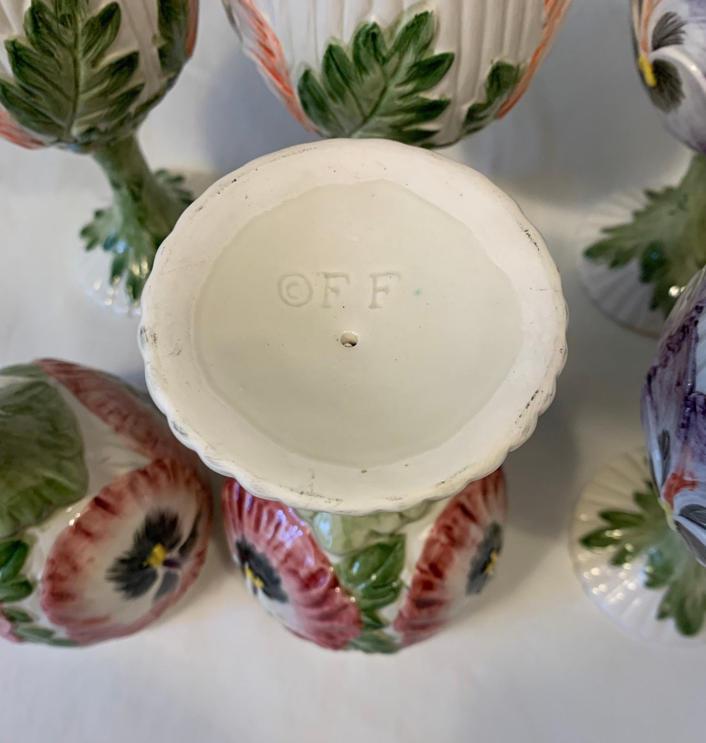Vintage Hand Painted Ceramic Goblets, Set of 8