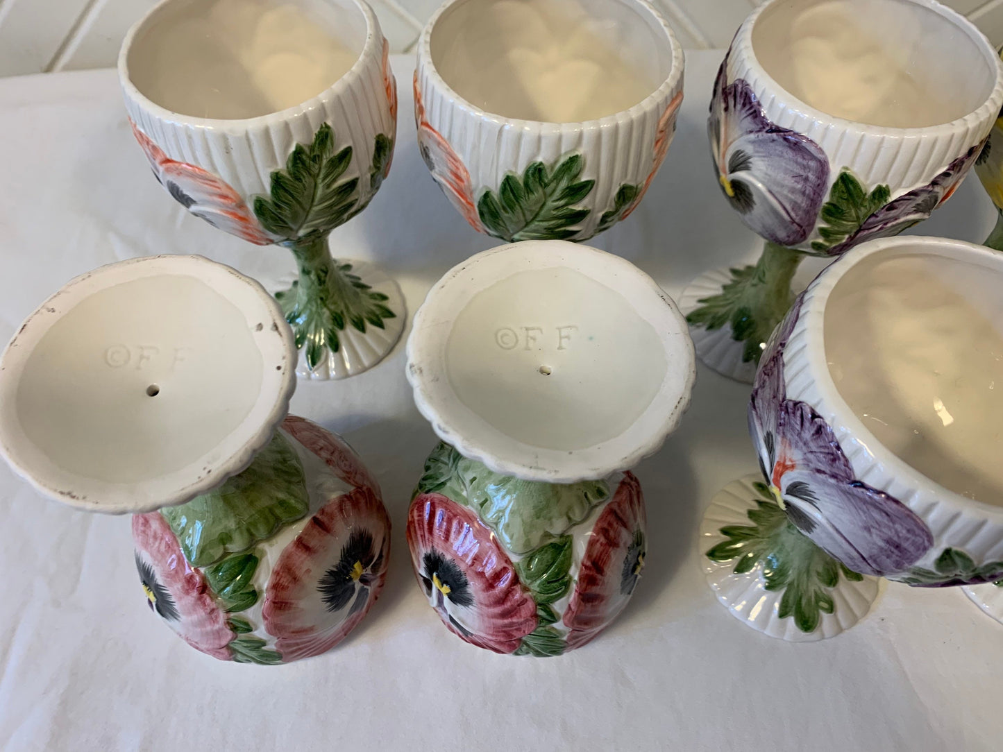 Vintage Hand Painted Ceramic Goblets, Set of 8