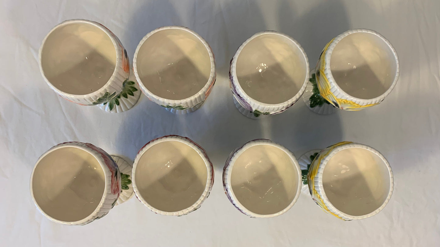 Vintage Hand Painted Ceramic Goblets, Set of 8