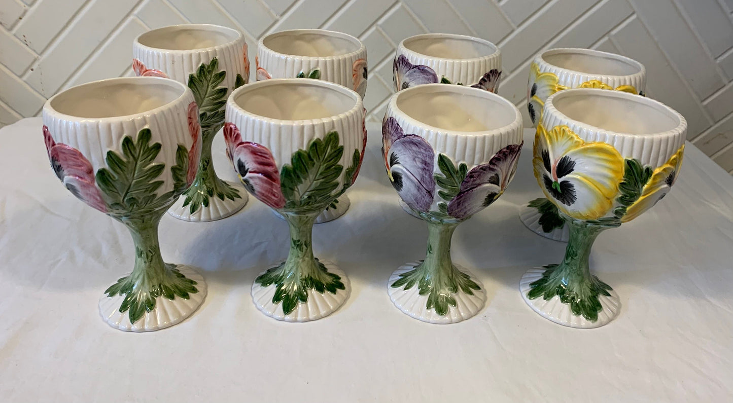 Vintage Hand Painted Ceramic Goblets, Set of 8