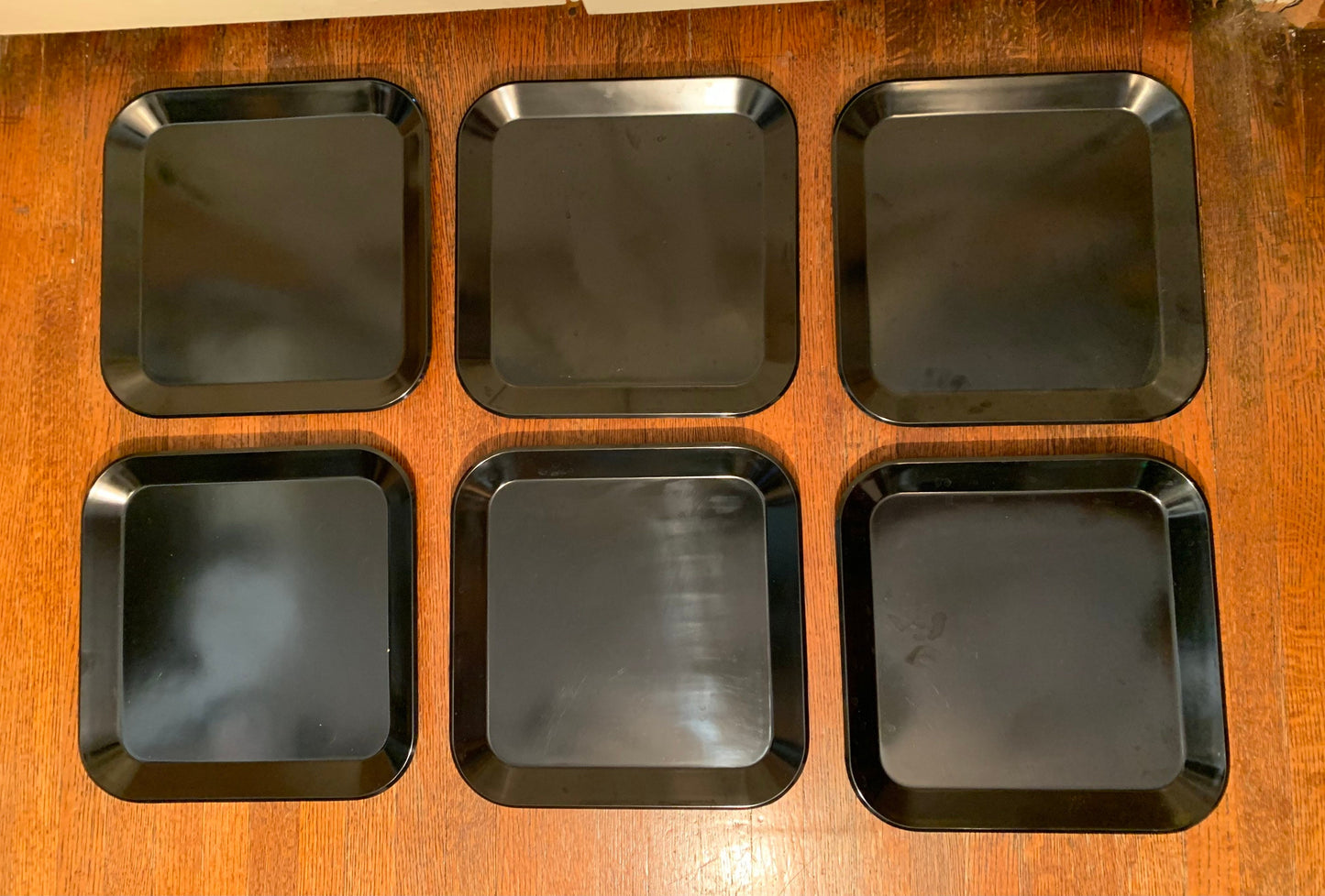 Vintage Black Melamine Square Plates, Set of 6