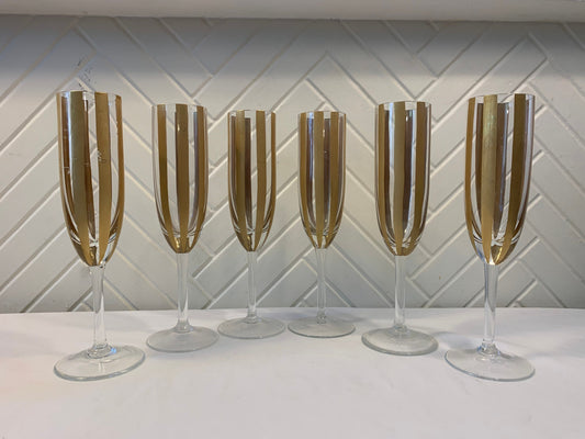 Gold Stripe Champagne Glasses, Set of 6