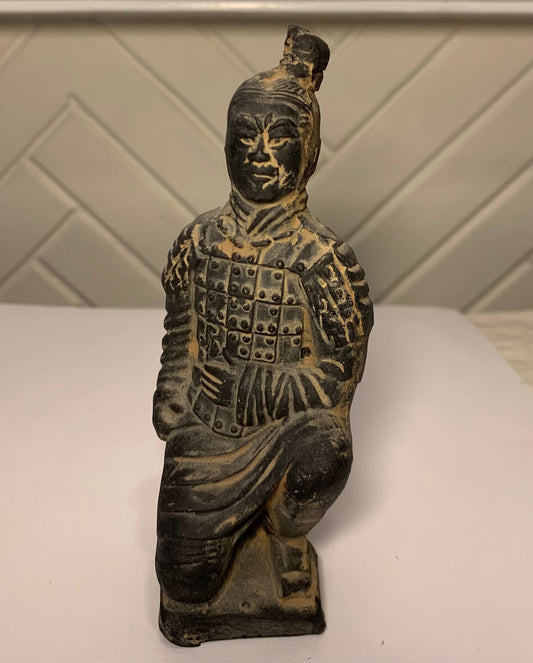 Vintage Chinese Black Terra-Cotta Warrior of Emperor Shi From the Qing Dynasty (Kneeling Warrior)