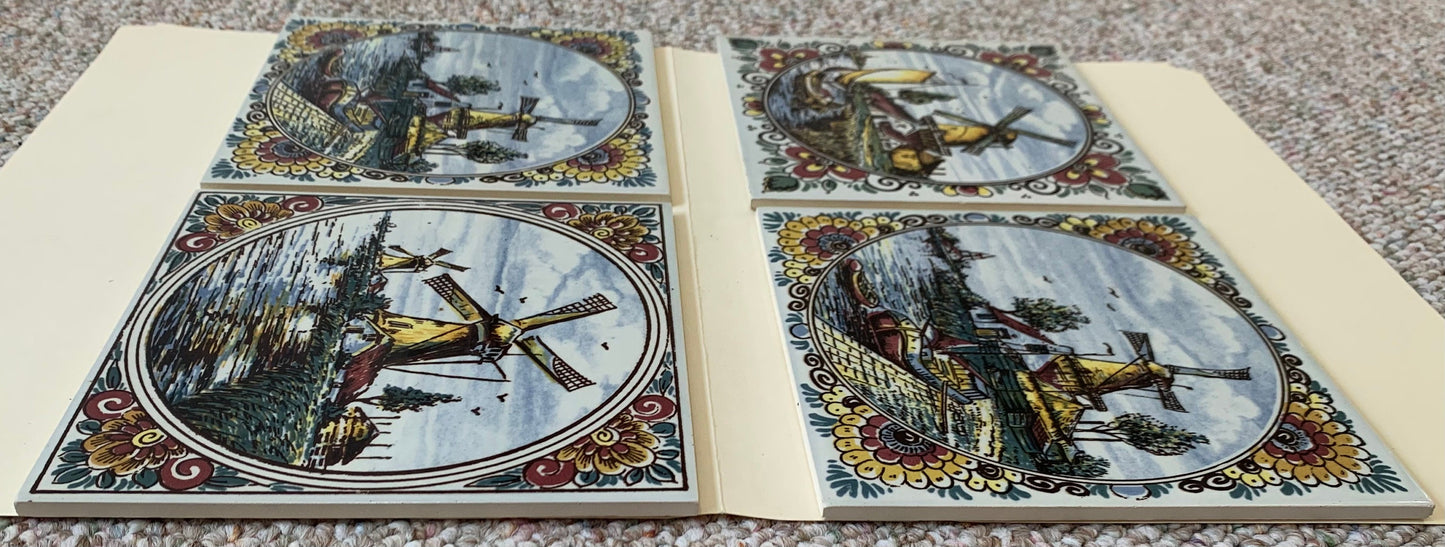 Vintage Handmade Makkam Dutch Clay Tiles, set of 4