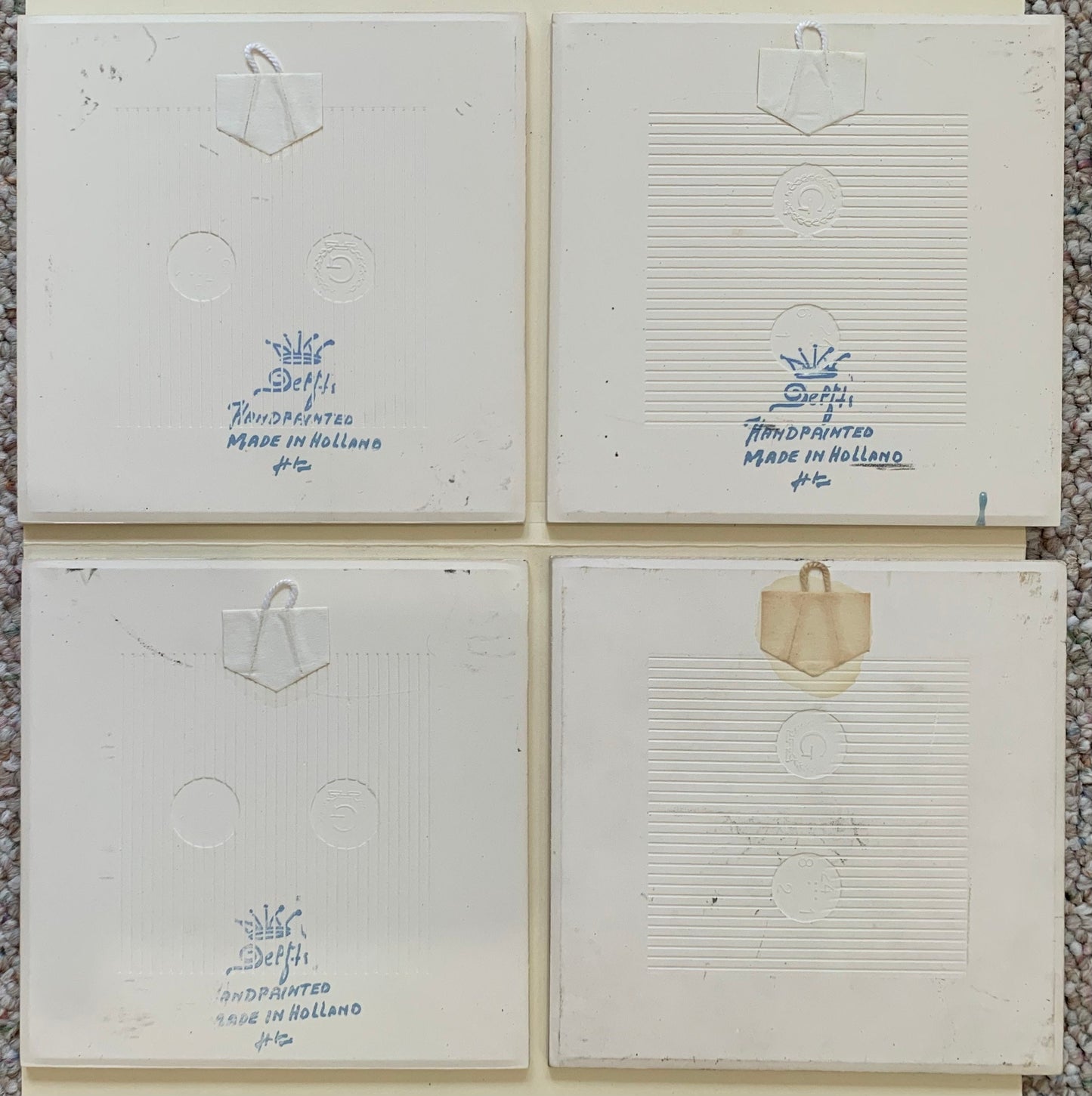 Vintage Handmade Makkam Dutch Clay Tiles, set of 4