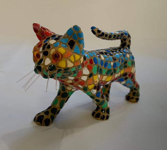 Vintage Painted Clay Cat Figurine